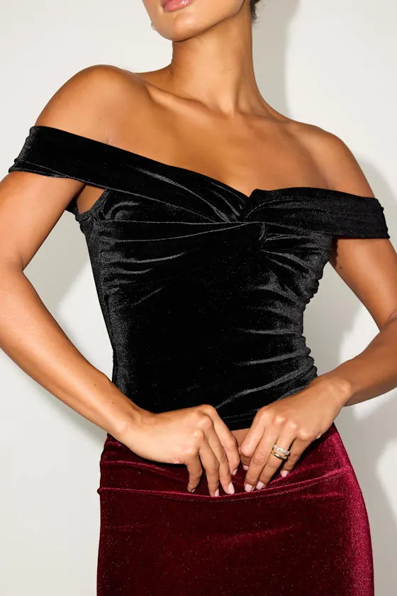 Ideal Attraction Black Velvet Off-the-Shoulder Top sold by Lulus product image thumbnail 4