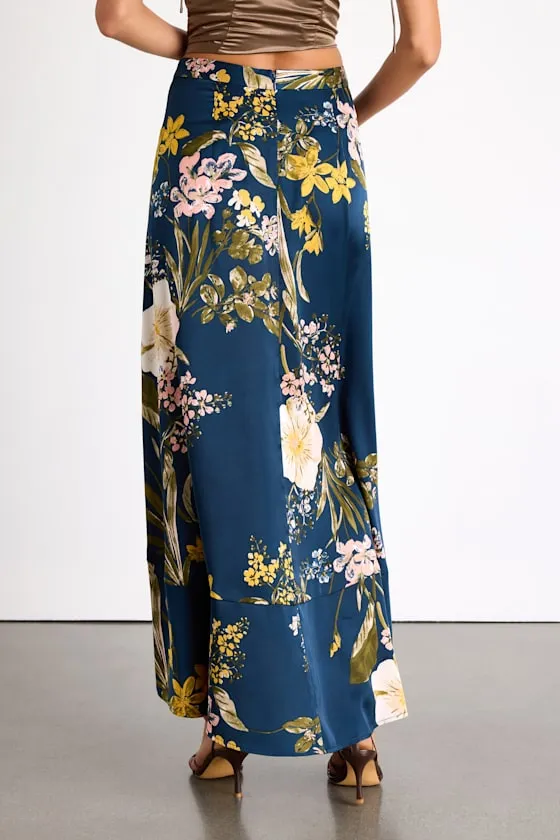 Superbly Stunning Navy Floral Print Satin Maxi Skirt sold by Lulus product image thumbnail 3