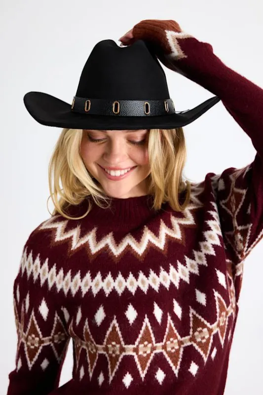 Jespah Black Banded Cowboy Hat sold by Lulus