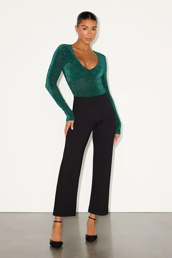 Stelly Shiny Emerald Velvet Textured Long Sleeve Bodysuit sold by Lulus product image thumbnail 3