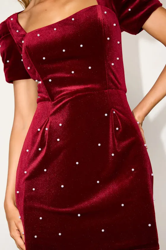Luxe Possibilities Dark Red Velvet Pearl Mini Dress sold by Lulus product image thumbnail 2