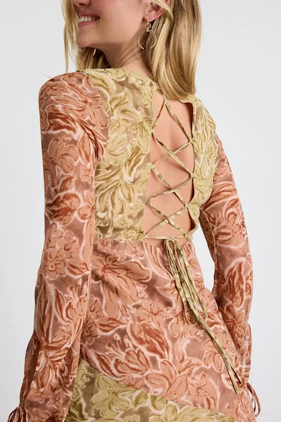 Laramie Rusty Rose and Olive Floral Long Sleeve Mini Dress sold by Lulus product image thumbnail 2