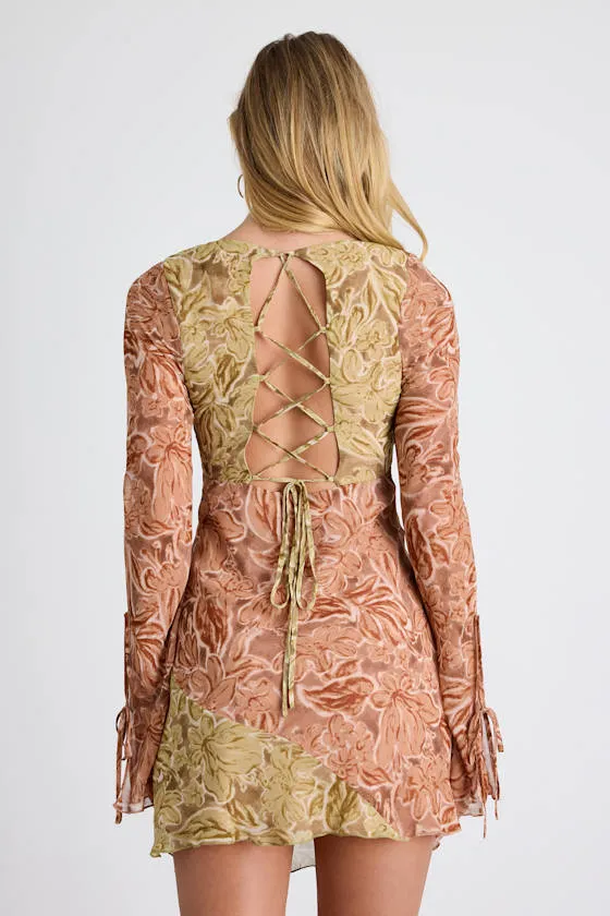 Laramie Rusty Rose and Olive Floral Long Sleeve Mini Dress sold by Lulus product image thumbnail 3