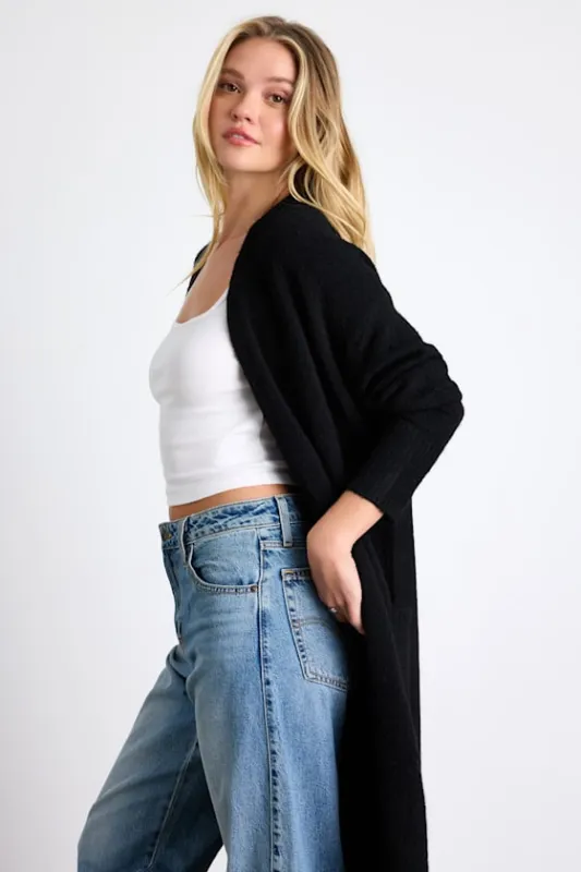 Morella Black Open-Front Long Cardigan Sweater sold by Lulus