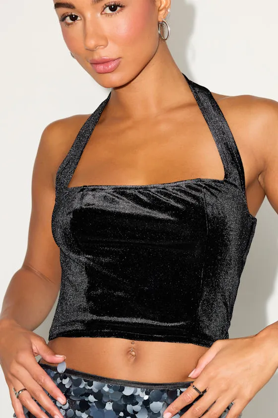 Alixia Black Velvet Halter Crop Top sold by Lulus product image thumbnail 2