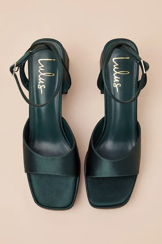 Shirine Emerald Satin Platform Ankle Strap Heels sold by Lulus product image thumbnail 2