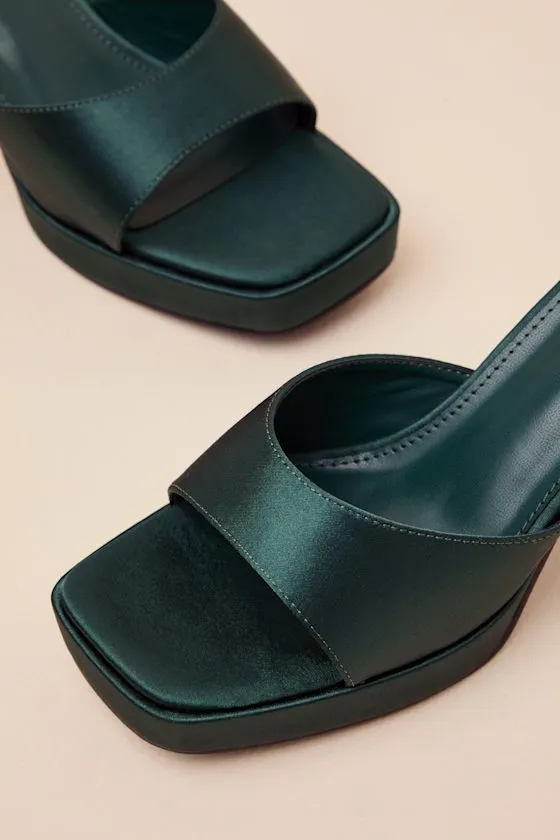 Shirine Emerald Satin Platform Ankle Strap Heels sold by Lulus product image thumbnail 3