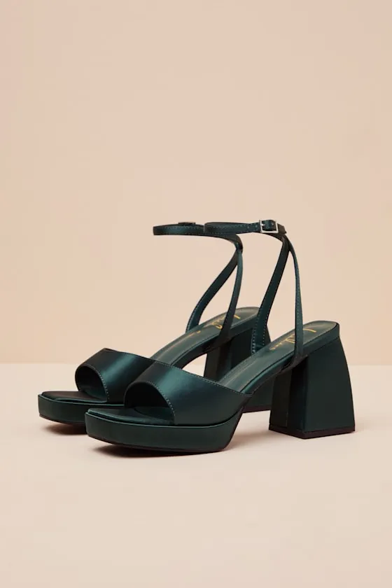 Shirine Emerald Satin Platform Ankle Strap Heels sold by Lulus product image thumbnail 4