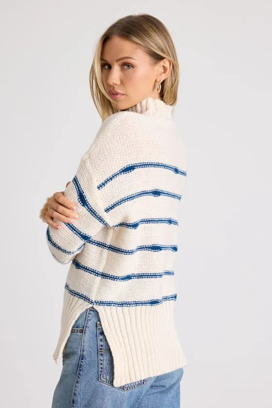 Cuddly Delight Ivory and Blue Striped Mock Neck Pullover Sweater sold by Lulus product image thumbnail 2