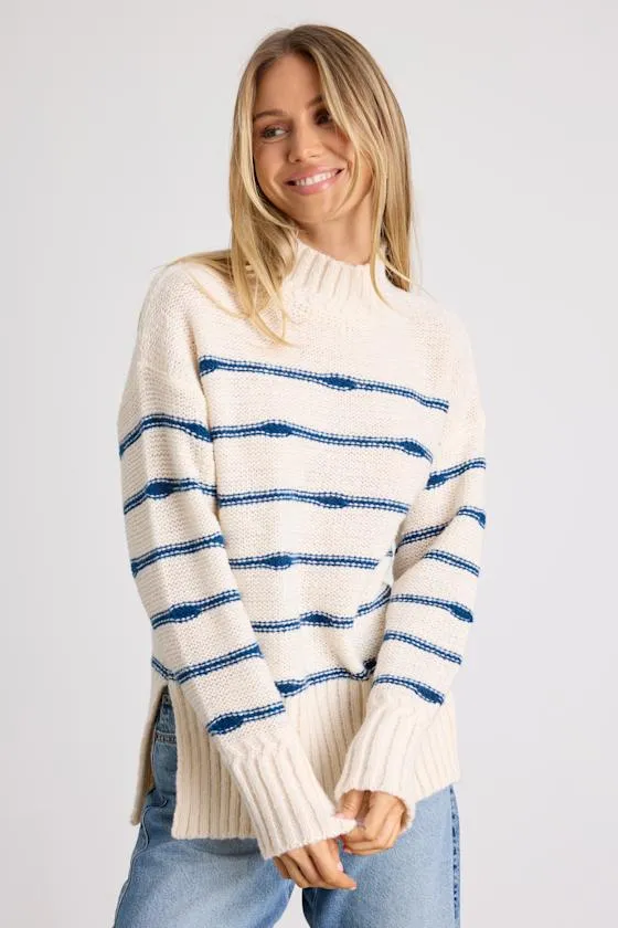 Cuddly Delight Ivory and Blue Striped Mock Neck Pullover Sweater sold by Lulus product image thumbnail 3