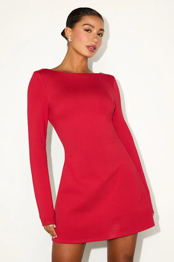 Aldith Red Ponte Knit Long Sleeve Mini Dress sold by Lulus