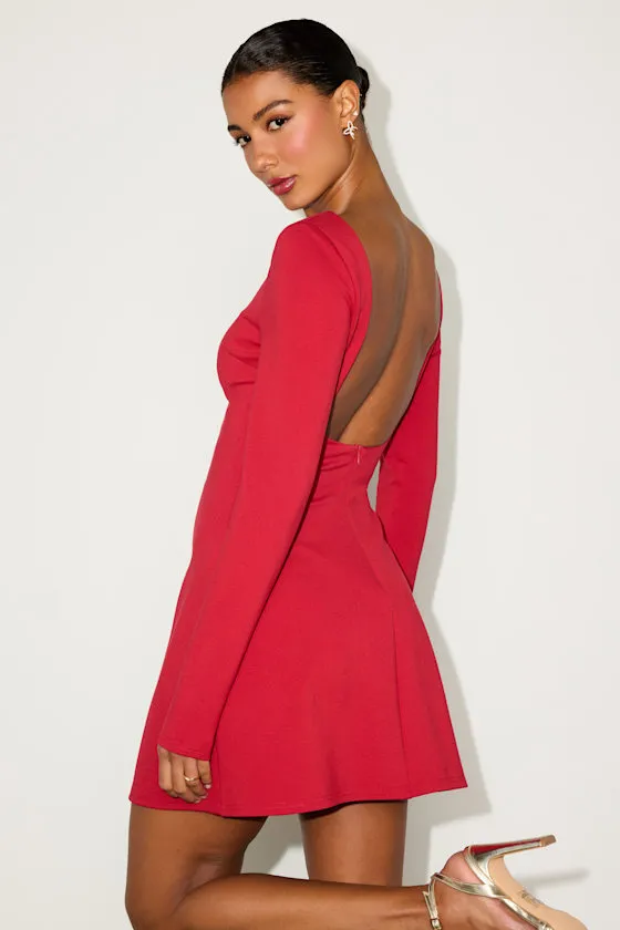 Aldith Red Ponte Knit Long Sleeve Mini Dress sold by Lulus product image thumbnail 2