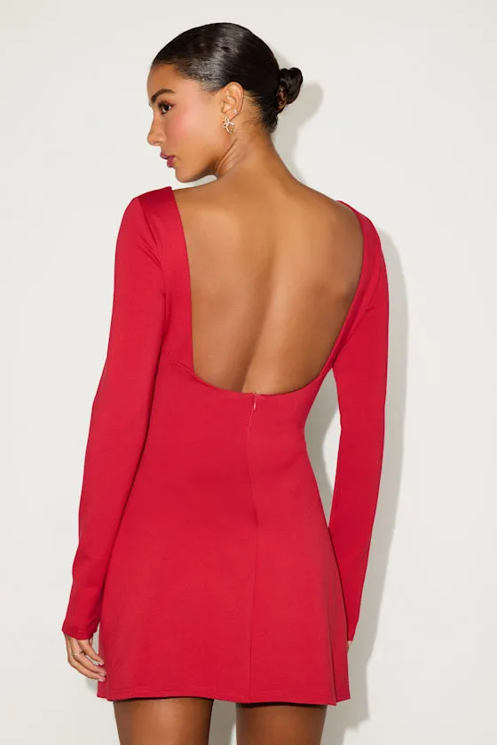 Aldith Red Ponte Knit Long Sleeve Mini Dress sold by Lulus product image thumbnail 4