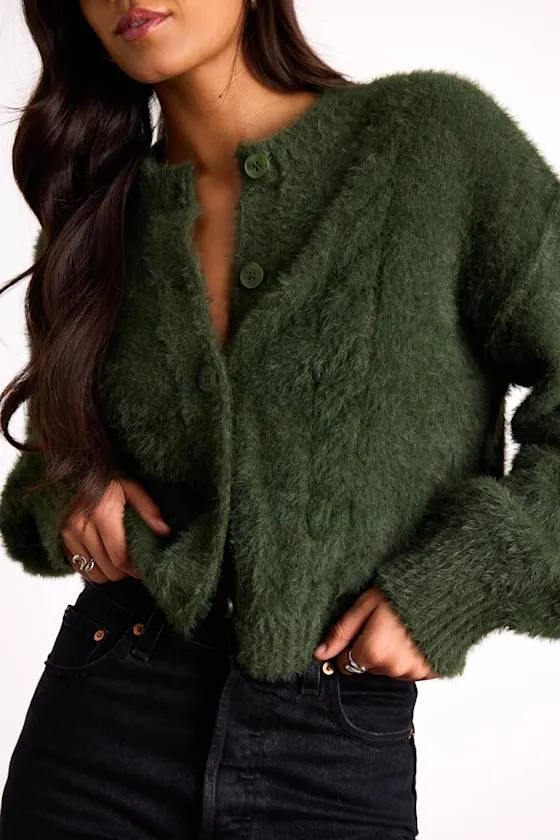 Ashby Dark Green Braided Eyelash Knit Cardigan Sweater sold by Lulus product image thumbnail 2