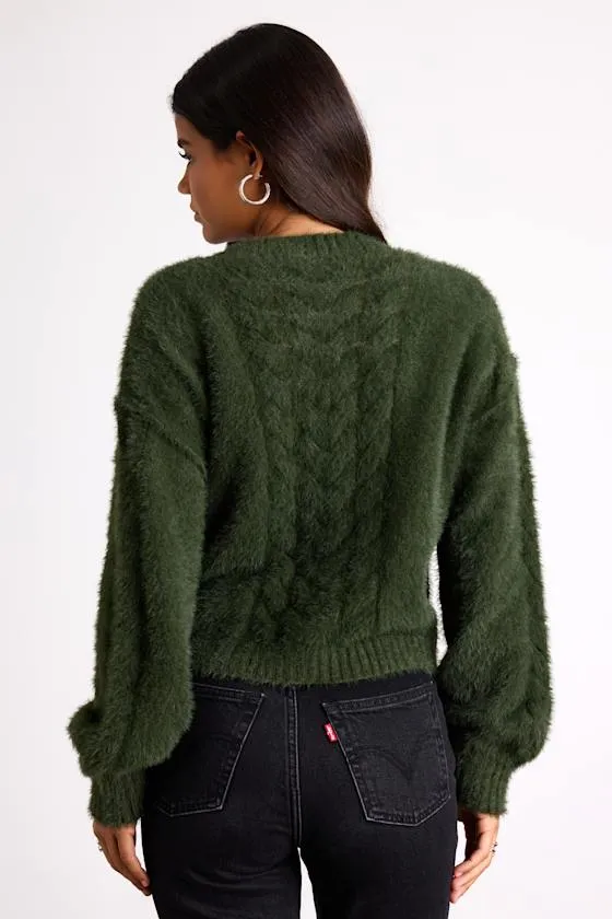 Ashby Dark Green Braided Eyelash Knit Cardigan Sweater sold by Lulus product image thumbnail 3