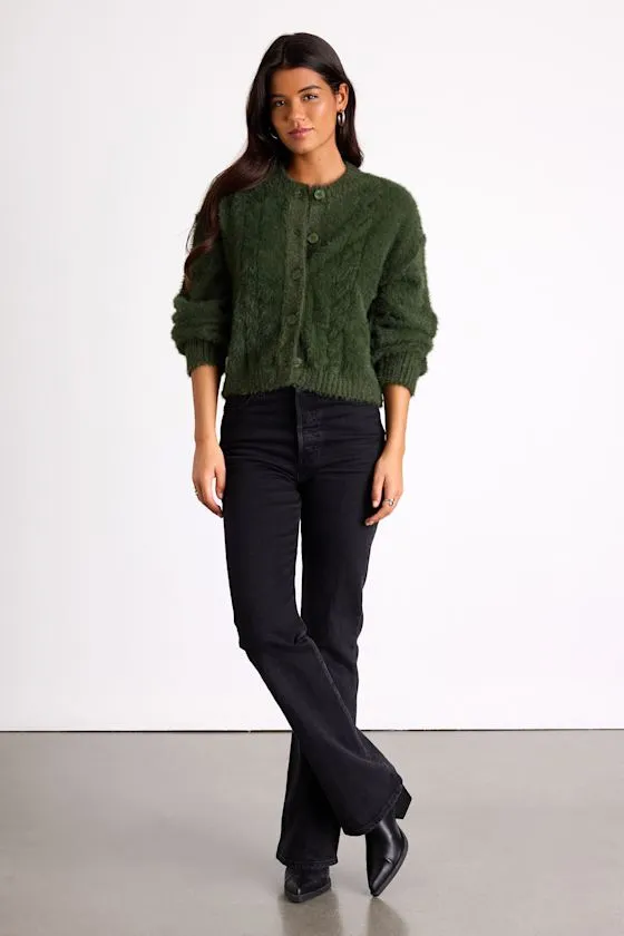 Ashby Dark Green Braided Eyelash Knit Cardigan Sweater sold by Lulus product image thumbnail 4