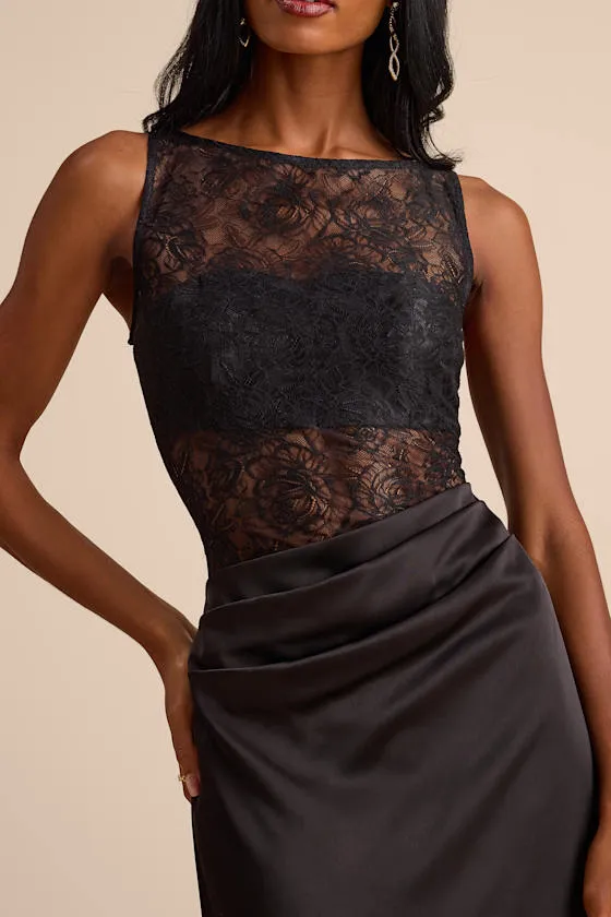 Akasha Black Sheer Lace Mixed-Media Maxi Dress sold by Lulus product image thumbnail 2