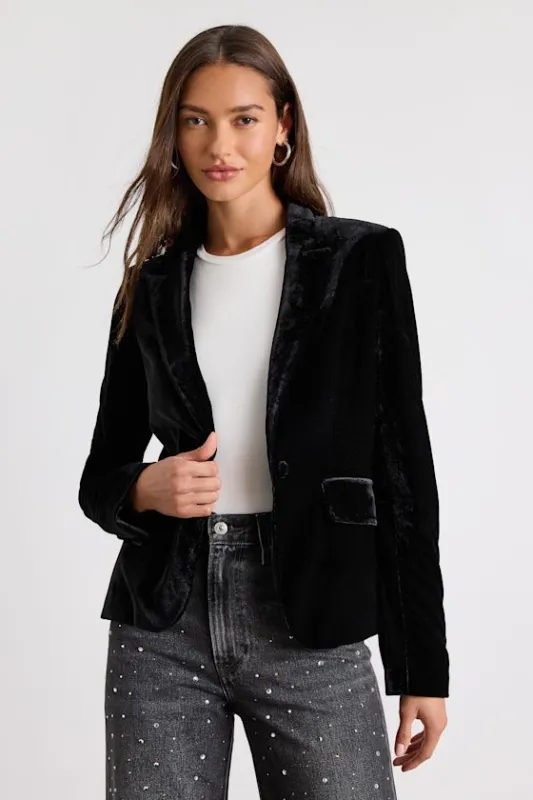 Cashton Black Velvet Blazer sold by Lulus