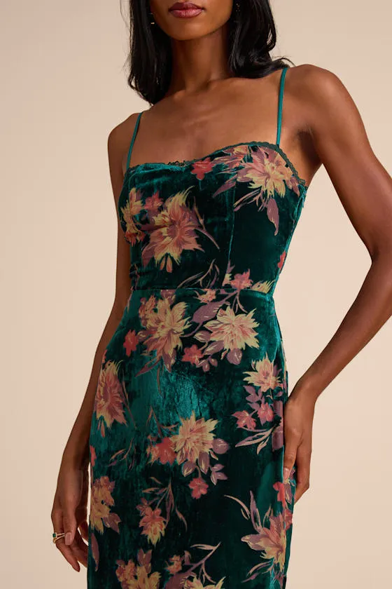 Erisa Emerald Velvet Floral Burnout Midi Dress sold by Lulus product image thumbnail 2