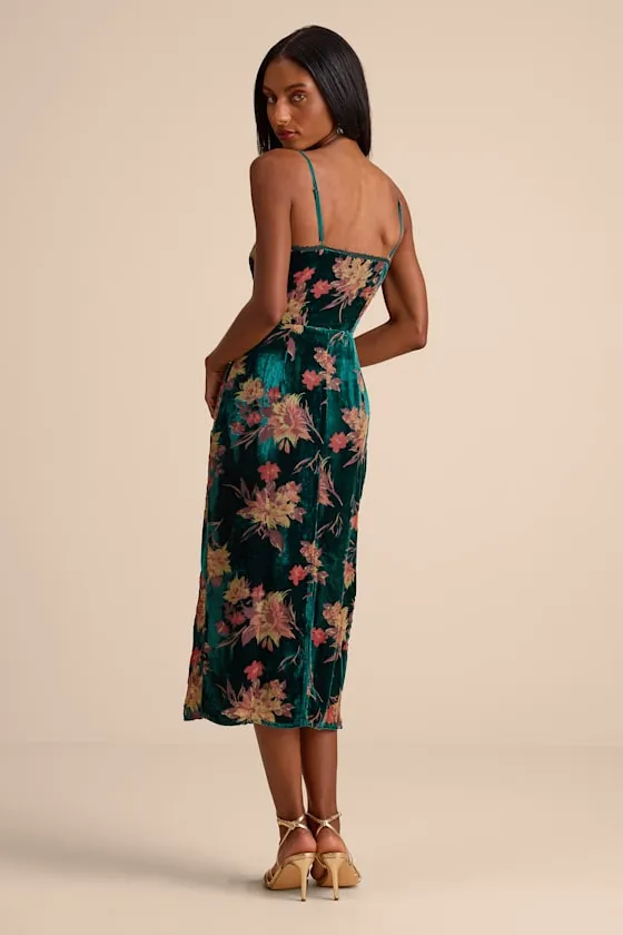 Erisa Emerald Velvet Floral Burnout Midi Dress sold by Lulus product image thumbnail 3