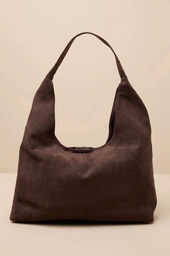 Ishana Chocolate Brown Vegan Suede Slouchy Tote Bag sold by Lulus product image thumbnail 2