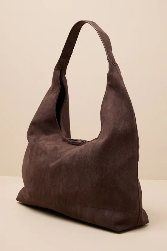 Ishana Chocolate Brown Vegan Suede Slouchy Tote Bag sold by Lulus product image thumbnail 4