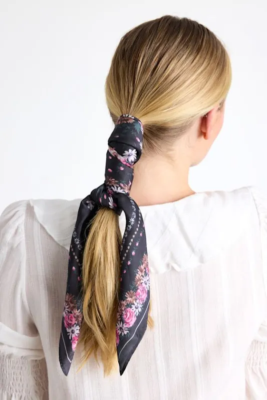 Evaine Black Multi Print Satin Scarf Set sold by Lulus