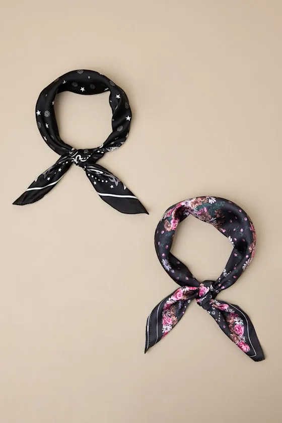 Evaine Black Multi Print Satin Scarf Set sold by Lulus product image thumbnail 2