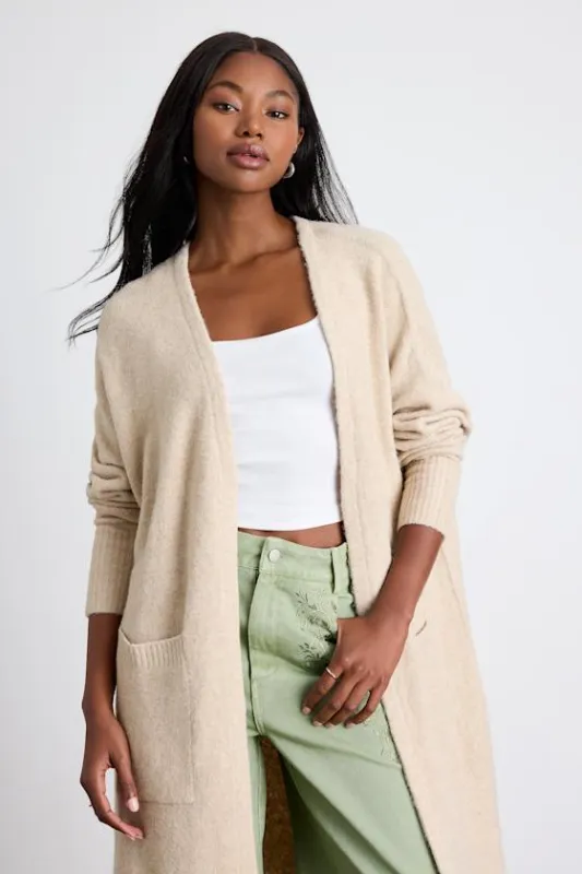 Morella Beige Open-Front Long Cardigan Sweater sold by Lulus