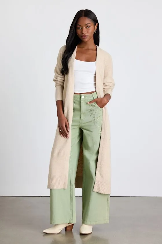 Morella Beige Open-Front Long Cardigan Sweater sold by Lulus product image thumbnail 2