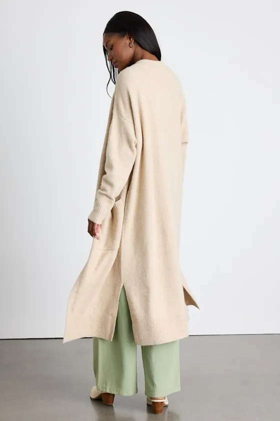 Morella Beige Open-Front Long Cardigan Sweater sold by Lulus product image thumbnail 3