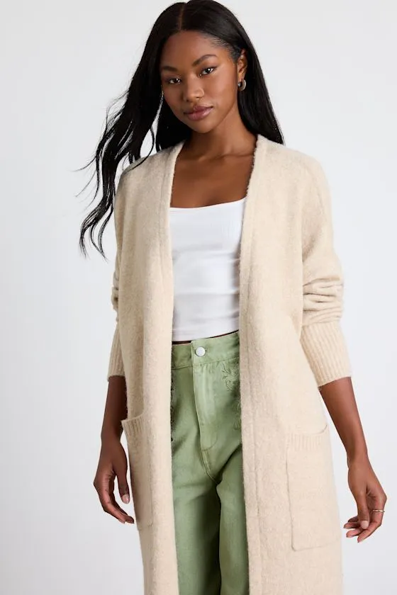 Morella Beige Open-Front Long Cardigan Sweater sold by Lulus product image thumbnail 4