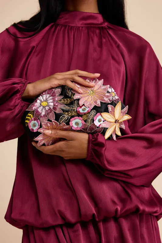 Dashlynn Black Velvet 3D Floral Embroidered Clutch sold by Lulus