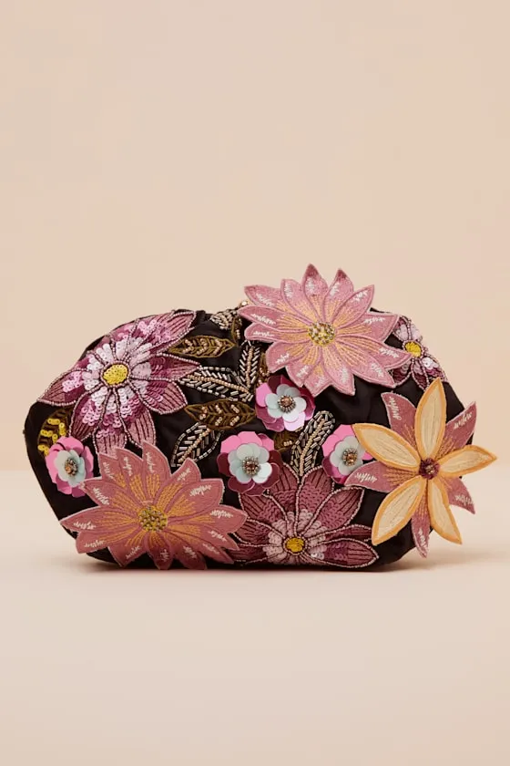Dashlynn Black Velvet 3D Floral Embroidered Clutch sold by Lulus product image thumbnail 2