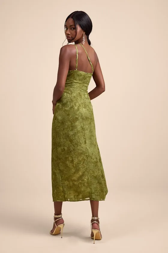Vasia Olive Green Jacquard One-Shoulder Midi Dress sold by Lulus product image thumbnail 3