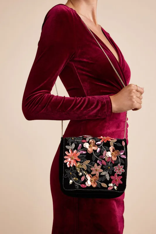 Carlene Black Multi Velvet Floral Beaded Crossbody Clutch sold by Lulus