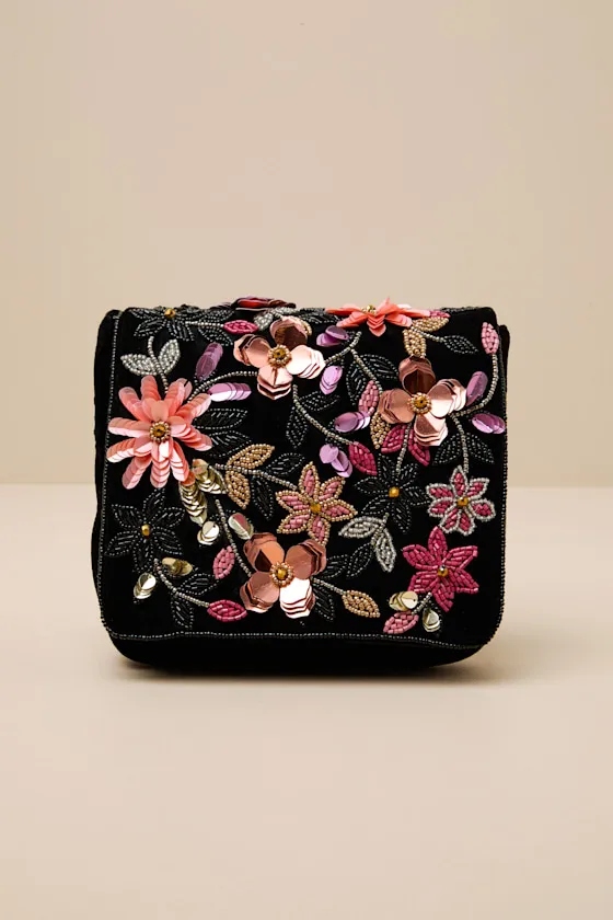 Carlene Black Multi Velvet Floral Beaded Crossbody Clutch sold by Lulus product image thumbnail 2