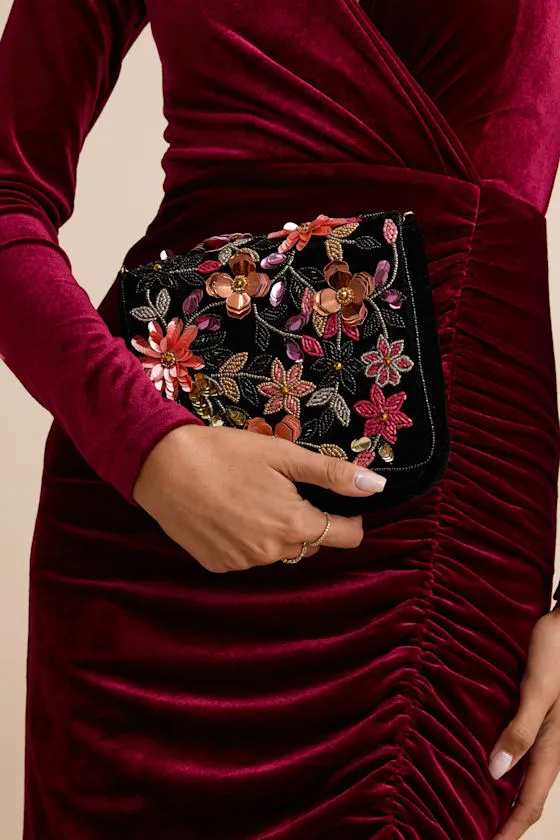 Carlene Black Multi Velvet Floral Beaded Crossbody Clutch sold by Lulus product image thumbnail 3