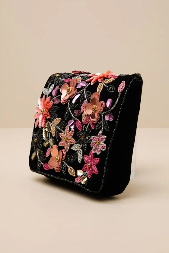 Carlene Black Multi Velvet Floral Beaded Crossbody Clutch sold by Lulus product image thumbnail 4