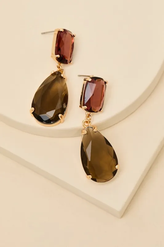 Hollyn Rust and Brown Rhinestone Drop Earrings sold by Lulus