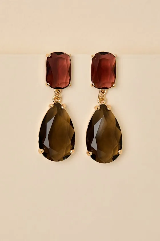 Hollyn Rust and Brown Rhinestone Drop Earrings sold by Lulus product image thumbnail 2