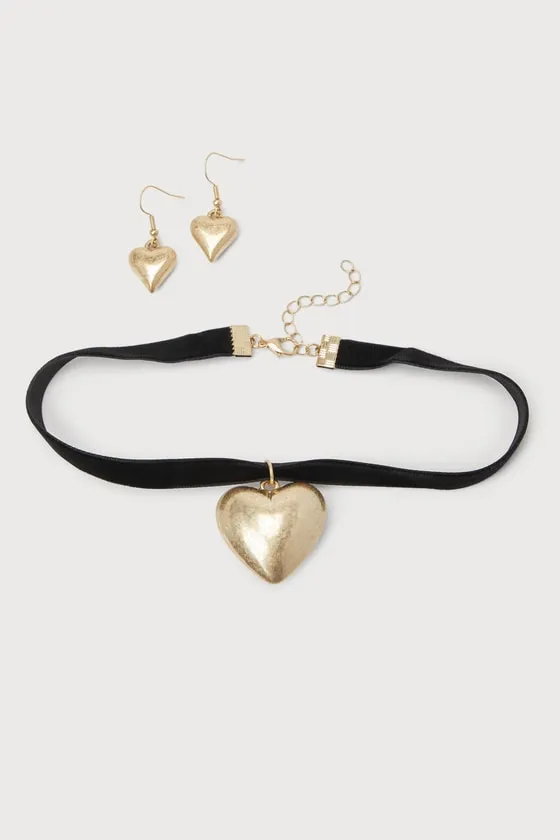 Loving Aesthetic Gold Heart Choker Necklace and Earring Set sold by Lulus product image thumbnail 2