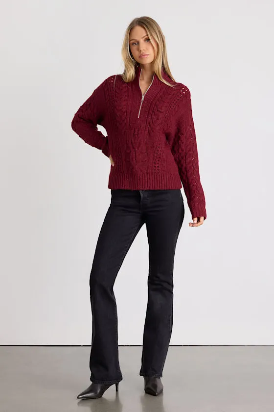 Stylish Forecast Red Cable Knit Quarter-Zip Pullover Sweater sold by Lulus product image thumbnail 3
