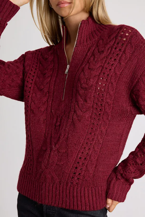 Stylish Forecast Red Cable Knit Quarter-Zip Pullover Sweater sold by Lulus product image thumbnail 4