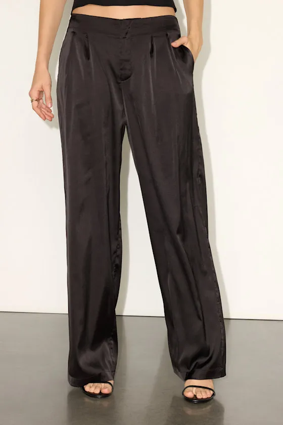 Marela Black Satin Low-Rise Straight Leg Trousers sold by Lulus product image thumbnail 2