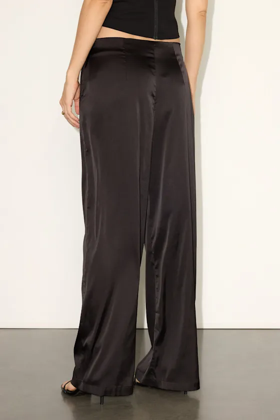 Marela Black Satin Low-Rise Straight Leg Trousers sold by Lulus product image thumbnail 3