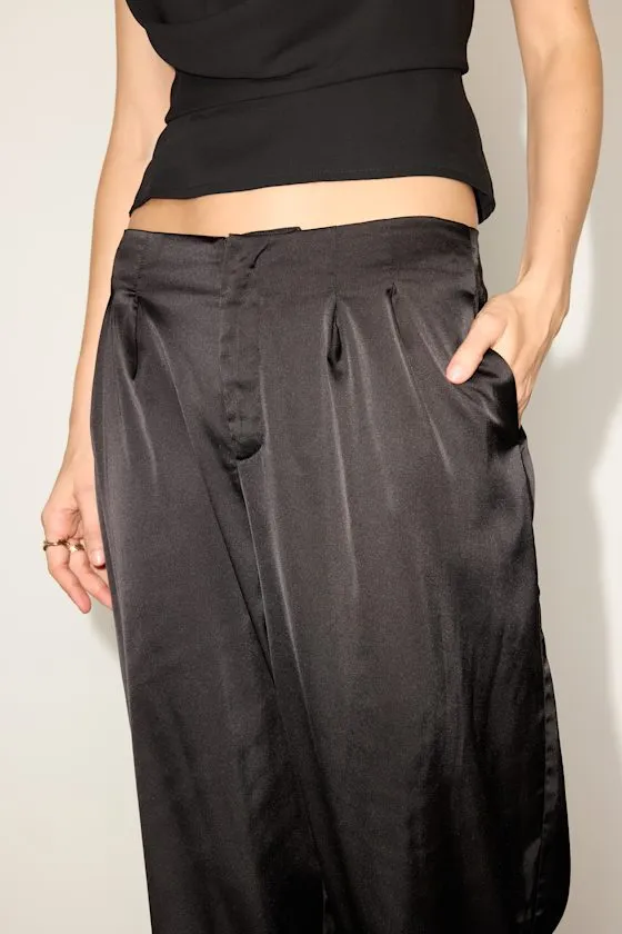 Marela Black Satin Low-Rise Straight Leg Trousers sold by Lulus product image thumbnail 4