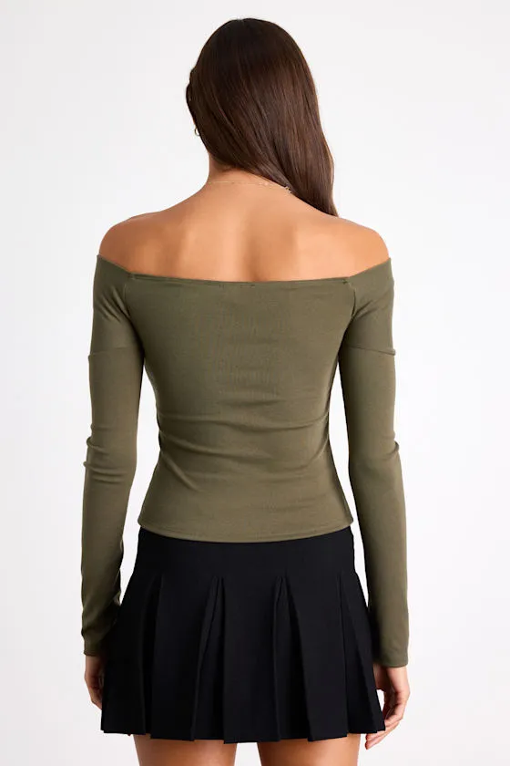 Designated Cutie Olive Long Sleeve Surplice Top sold by Lulus product image thumbnail 2