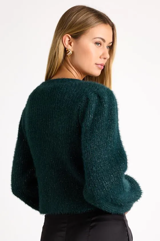 Cozy Touch Dark Green Eyelash Knit Button-Up Cardigan Sweater sold by Lulus product image thumbnail 3