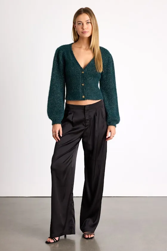 Cozy Touch Dark Green Eyelash Knit Button-Up Cardigan Sweater sold by Lulus product image thumbnail 4